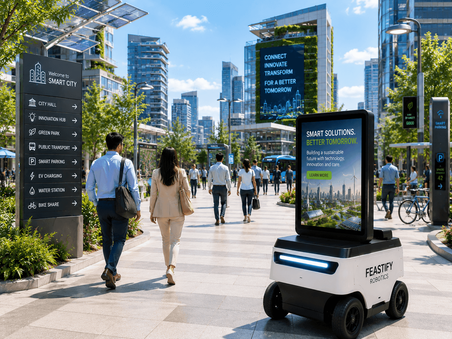 Illuminated smart city at night
